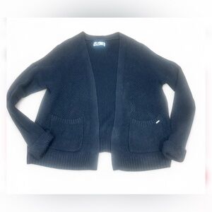 Hollister Women’s XS Y2K Open Knit Cable Knit Cardigan Sweater Black Preppy Logo